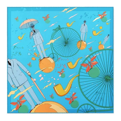 Pig, Chicken & Cow Rene Silk Scarf Blue