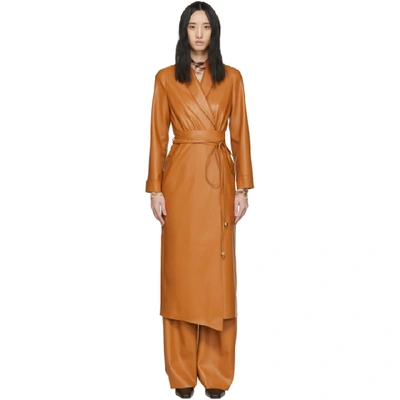 Nanushka Emery Belted Vegan Leather Wrap Dress In Burnt Orang