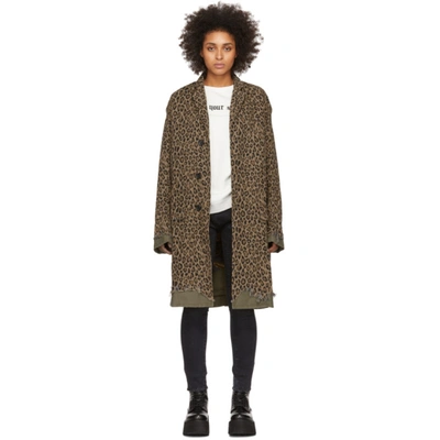 R13 Brown Leopard Shredded Coat In Leopard/oli