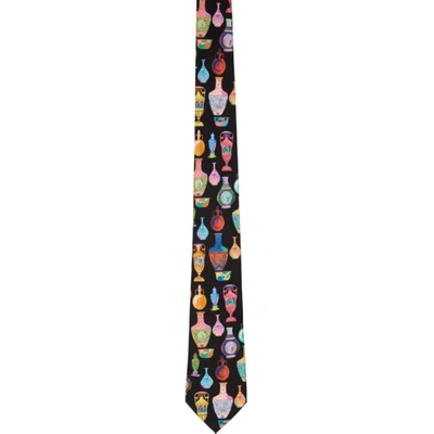 Versace Multicolor Vase Neck Tie In A7049 Blkgr