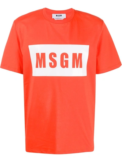 Msgm Logo Print T-shirt In Orange