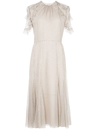 Jason Wu Collection Polka Dot Ruffled Sleeve Dress In Neutrals