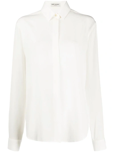 Saint Laurent Concealed Placket Shirt In White