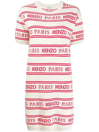 Kenzo Striped Logo Print Knitted Dress In White
