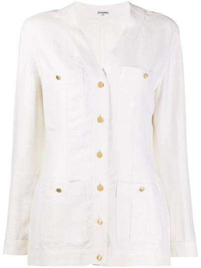 Pre-owned Chanel 1980s V-neck Jacket In White