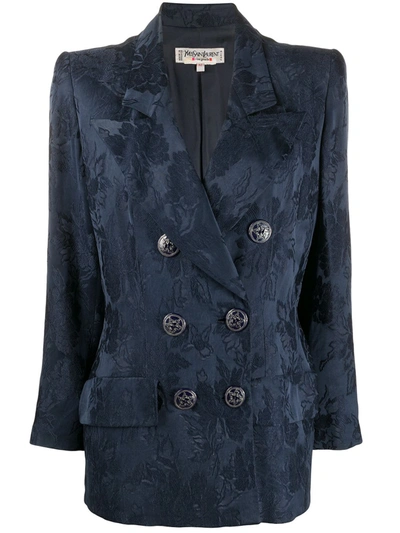 Pre-owned Saint Laurent 1980s Double-breasted Jacquard Blazer In Blue