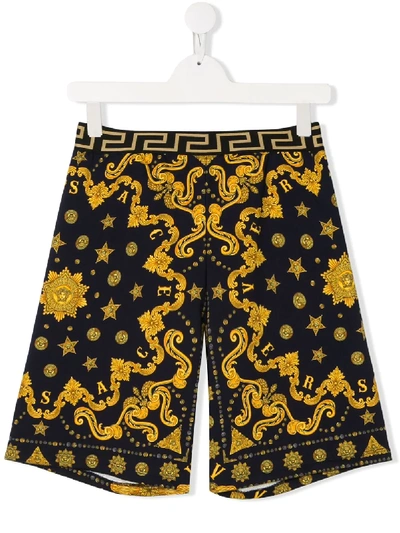 Young Versace Teen Baroque-print Track Shorts In Blue