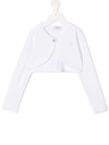 Monnalisa Teen Long Sleeve Cropped Cardigan In Bianco