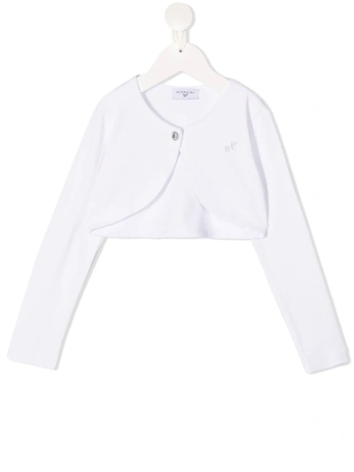 Monnalisa Teen Long Sleeve Cropped Cardigan In Bianco
