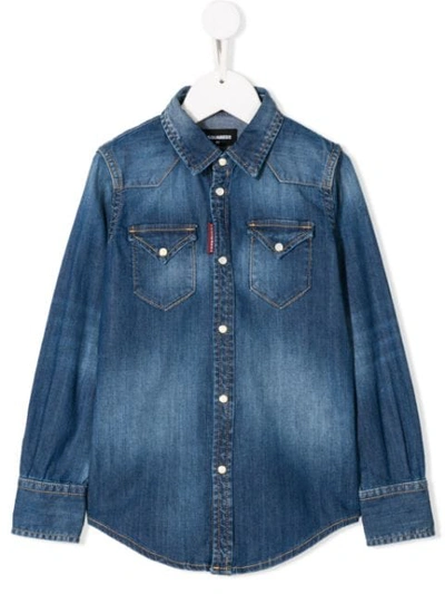 Dsquared2 Kids' Washed Out Denim Shirt In Blue
