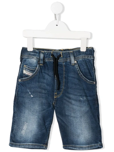 Diesel Kids' Drawstring Denim Shorts In Blue