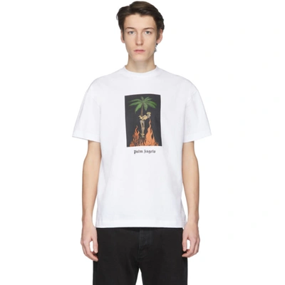 Palm Angels Burning Print Cotton Jersey T-shirt In White