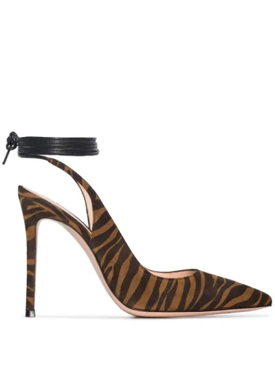 Gianvito Rossi Brown 105 Zebra Print Ankle Tie Pumps