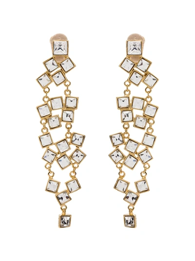 Kenneth Jay Lane Gold Tone Square Crystal Drop Earrings
