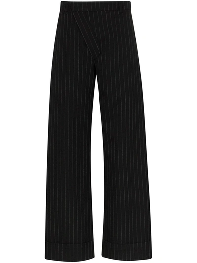 Delada Pinstripe Wide Leg Wool Trousers In Black