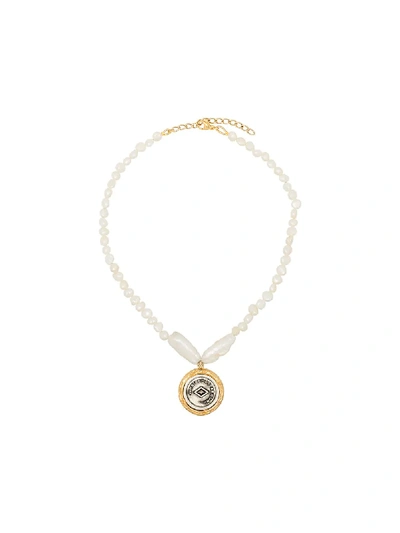 By Alona Demi 18k Gold-plated Pearl Coin Necklace In White