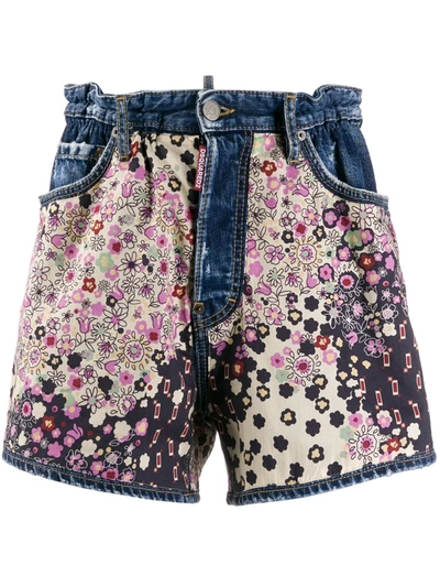 Dsquared2 Floral Denim Shorts In Blue