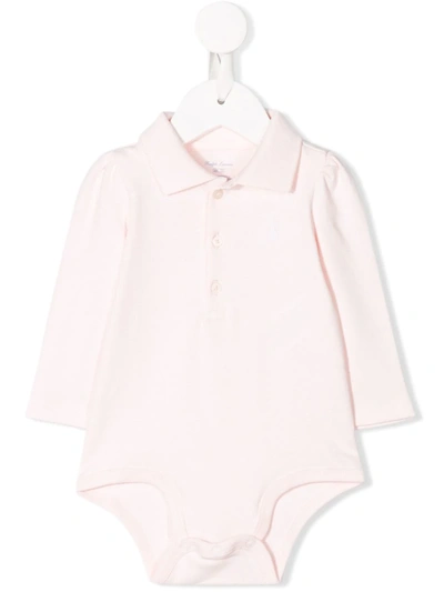 Ralph Lauren Babies' Long Sleeved Polo Body In Pink