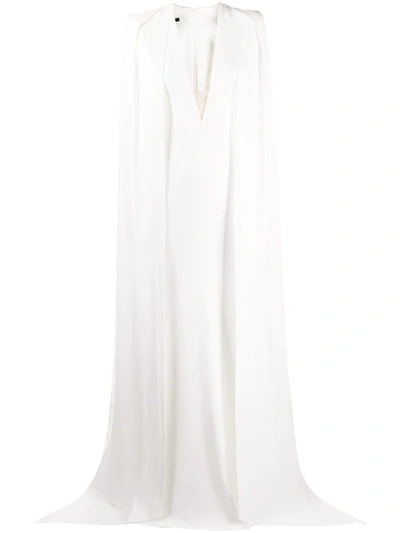 Alex Perry Plunge Style Layered Cape Dress In White