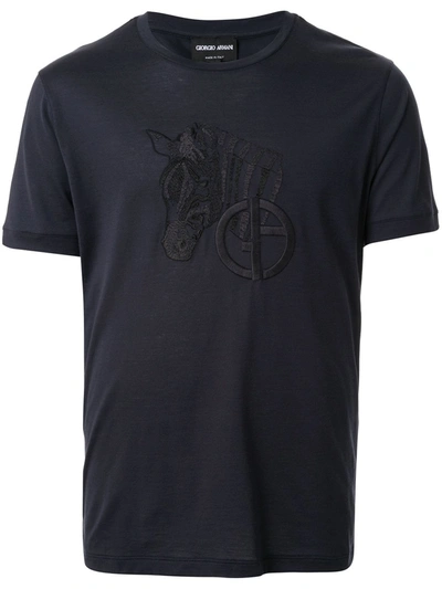 Giorgio Armani Embroidered T-shirt In Blue