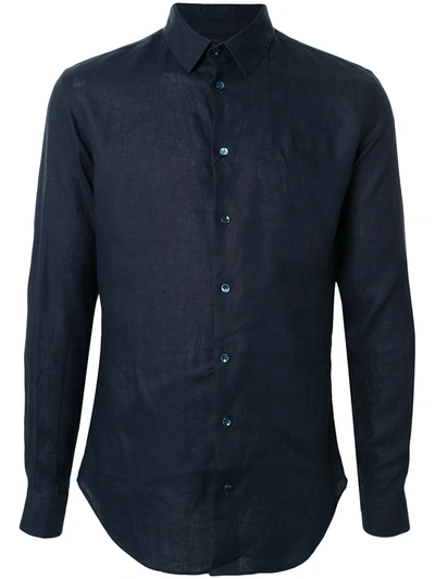 Giorgio Armani Long-sleeved Plain Shirt In Blue