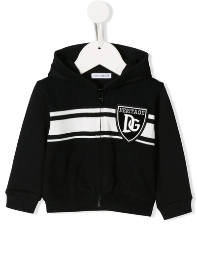 Dolce & Gabbana Babies' Logo Patch Knitted Zip-up Hoodie In Black