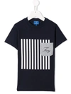 Fay Teen Striped Patch Pocket T-shirt In Blue