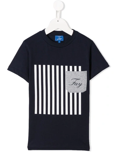 Fay Teen Striped Patch Pocket T-shirt In Blue
