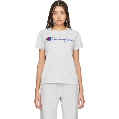 Champion Reverse Weave Grey Big Script T-shirt In Loxgm Grey