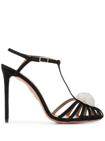 Aquazzura Sublime 105 Crystal-embellished Cutout Suede Pumps In Black