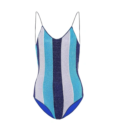 Oseree Lumière Striped One-piece Swimsuit In Blue
