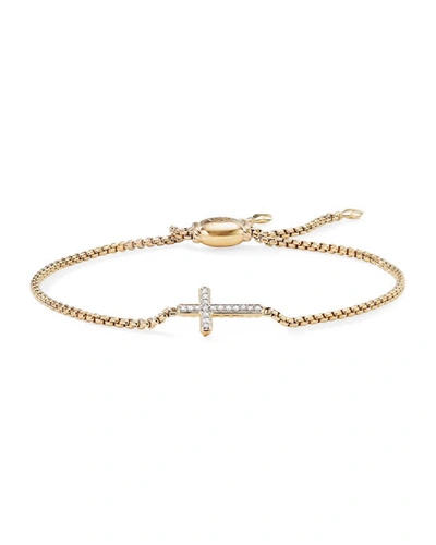 David Yurman 18k Gold Petite Sideways Diamond Cross Bracelet