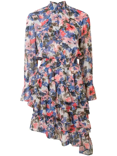 Misa Savanna Floral-print Asymmetric Ruffle Dress In Multi