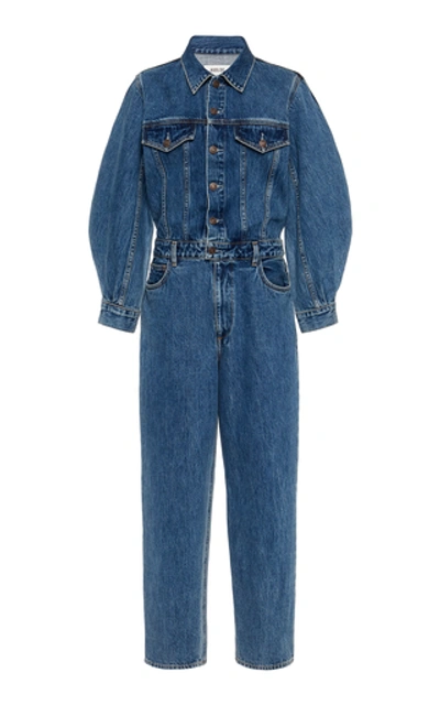 Agolde Balloon-sleeve Denim Jumpsuit In Mid Denim