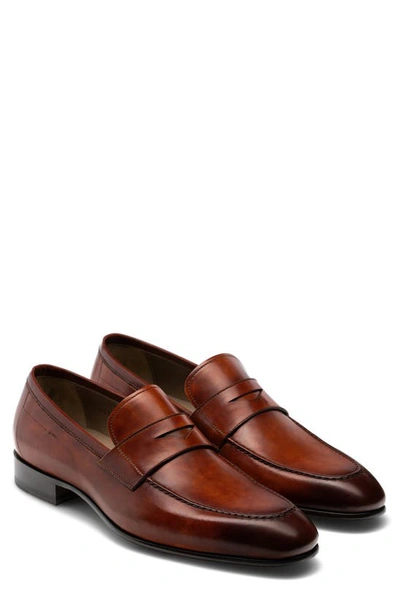 Magnanni Leather Penny Loafers In Cognac