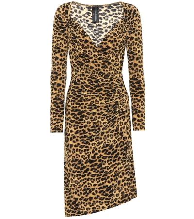 Norma Kamali Leopard Print Long Sleeve Ruched Midi Dress In Golden Leopard