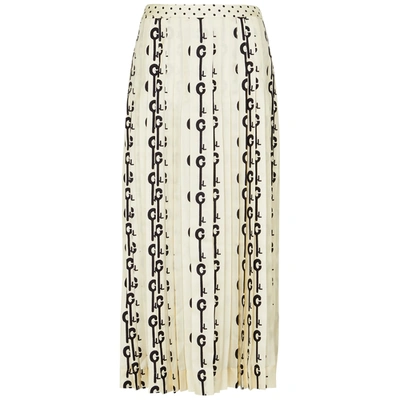 La Prestic Ouiston Gabrielle Good Luck-print Pleated Silk Skirt In Cream