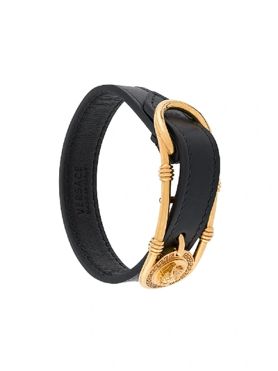 Versace Medusa-buckle Leather Bracelet In Black