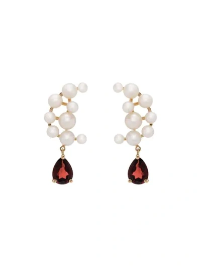 Anissa Kermiche 14k Yellow Gold Blood Sisters Pearl Garnet Drop Earrings In Multi