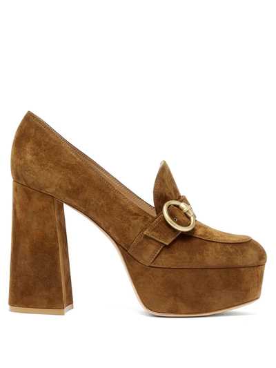 Gianvito Rossi Louise Suede Platform Loafers In Brown