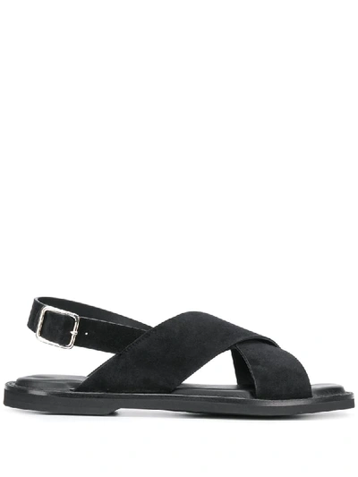 Alexander Mcqueen Crossover Suede And Leather Sandals In Black