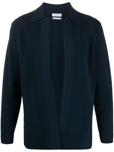 Deveaux Collared Textured Jersey Cardigan In Blue