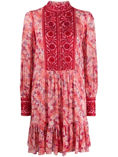 Bytimo Jacquard Floral-print Dress In Pink