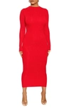 Naked Wardrobe Long Sleeve Midi Pencil Dress In Red