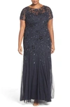 Adrianna Papell Plus Floral Embellished Godet Gown In Twilight
