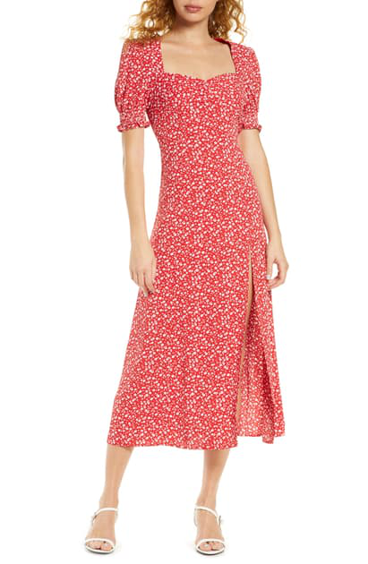 red floral dress with sleeves