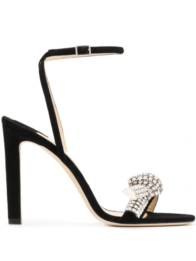 Jimmy Choo Thyra Crystal Knot Ankle Strap Sandal In Black ModeSens