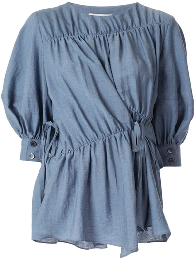 Goen J Multi-directional Ruched Blouse In Blue