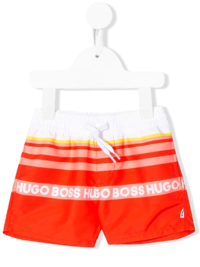 Hugo Boss Babies' Contrast Logo Swim Shorts In Orange