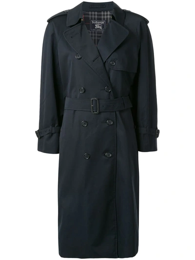 Pre-owned Burberry Double-breasted Trench Coat In Blue